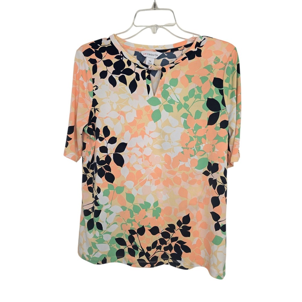 Liz Claiborne Petite Medium PM Papaya Leaf Keyhole Knit Top Elbow Sleeve NWT - Picture 10 of 11